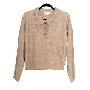 HEARTLOOM Women's Henri Collared Cropped Sweater Tan L